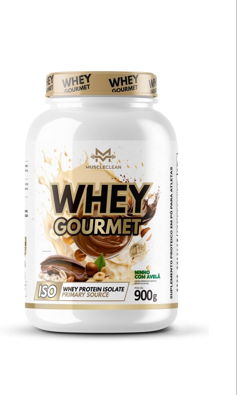 Muscle Clean Whey Gourmet, Proteína Isolada, 25g de Proteína por Porção, 900g, Sabores Chocolate e Avelã (900g, Baunilha)