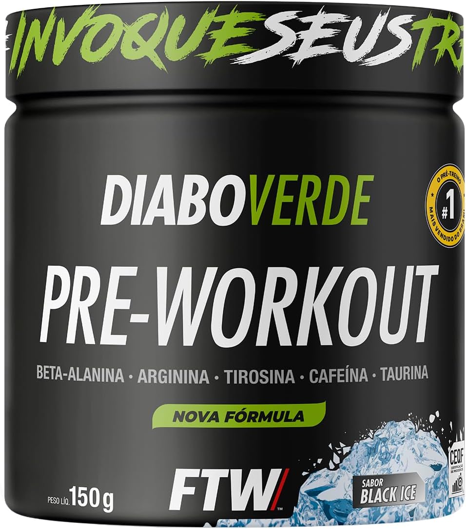 FTW Pré-Treino Diabo Verde em Pó com Cafeína, Aminoácidos Beta‑Alanina e Arginina para Treinos e Atividades Físicas – Pote 150 g (Sabor: Black Ice)