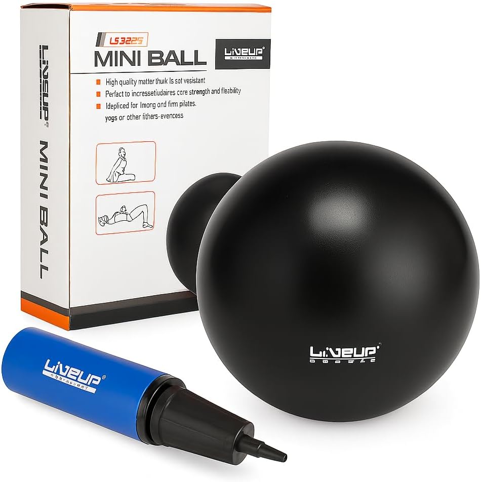 Mini Bola de Pilates, 25cm de Diâmetro, com Bomba de Ar de Dupla Ação, Preto