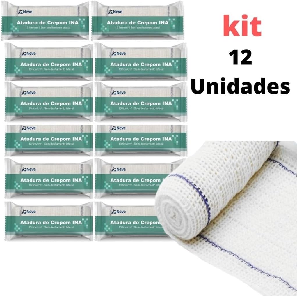 Kit 12un Faixa Curativo Atadura Crepom Crepe INA 13 Fios Neve Alta Qualidade Absorção Elasticidade