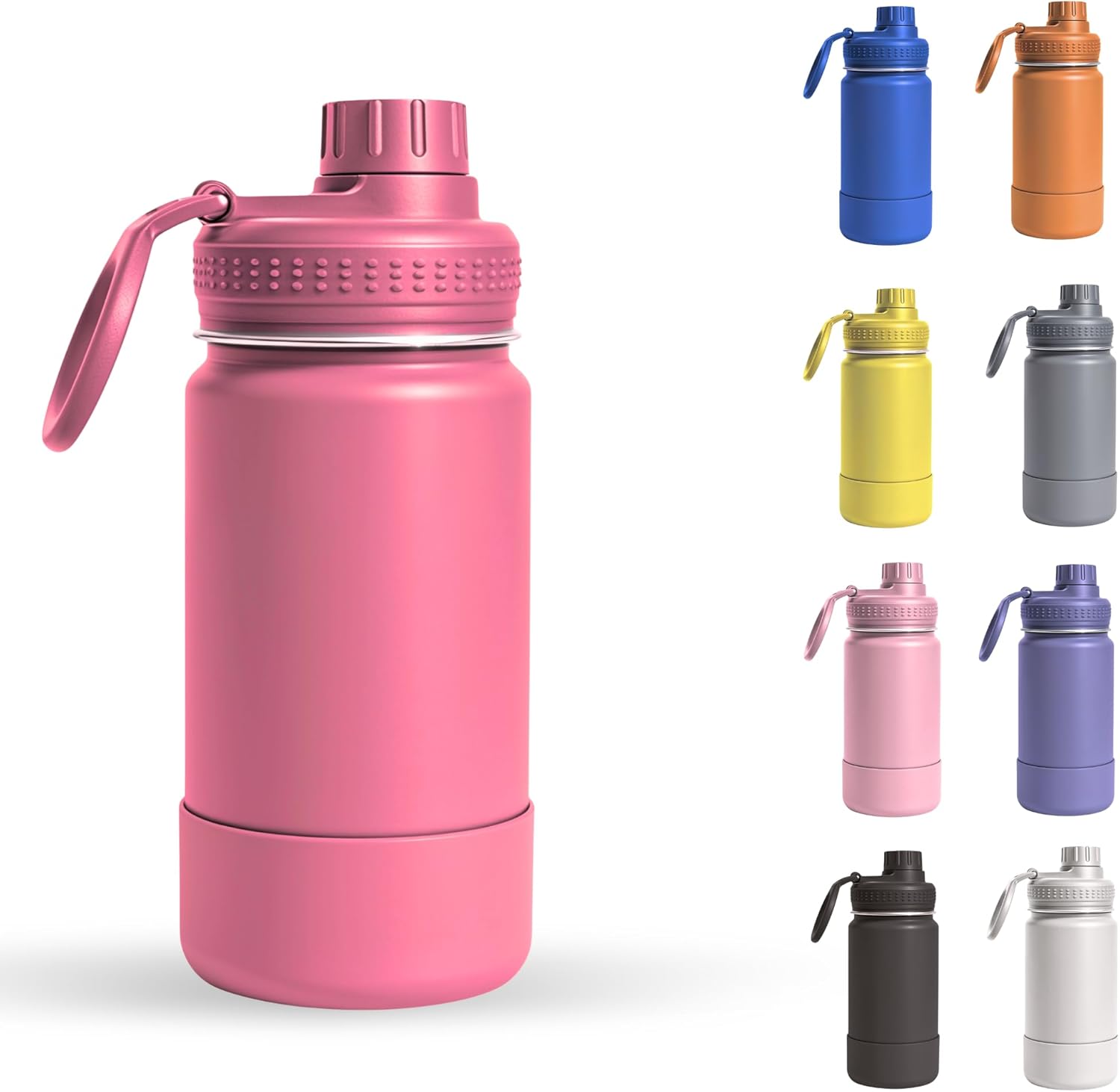 Garrafa Térmica Infantil – 350ml, Aço Inox 304 Parede Dupla de Isolamento 24horas Gelado, Tampa Rosca De Segurança, Anti Vazamento, Base Silicone AntiDerrapante, BPA Free (Phink)