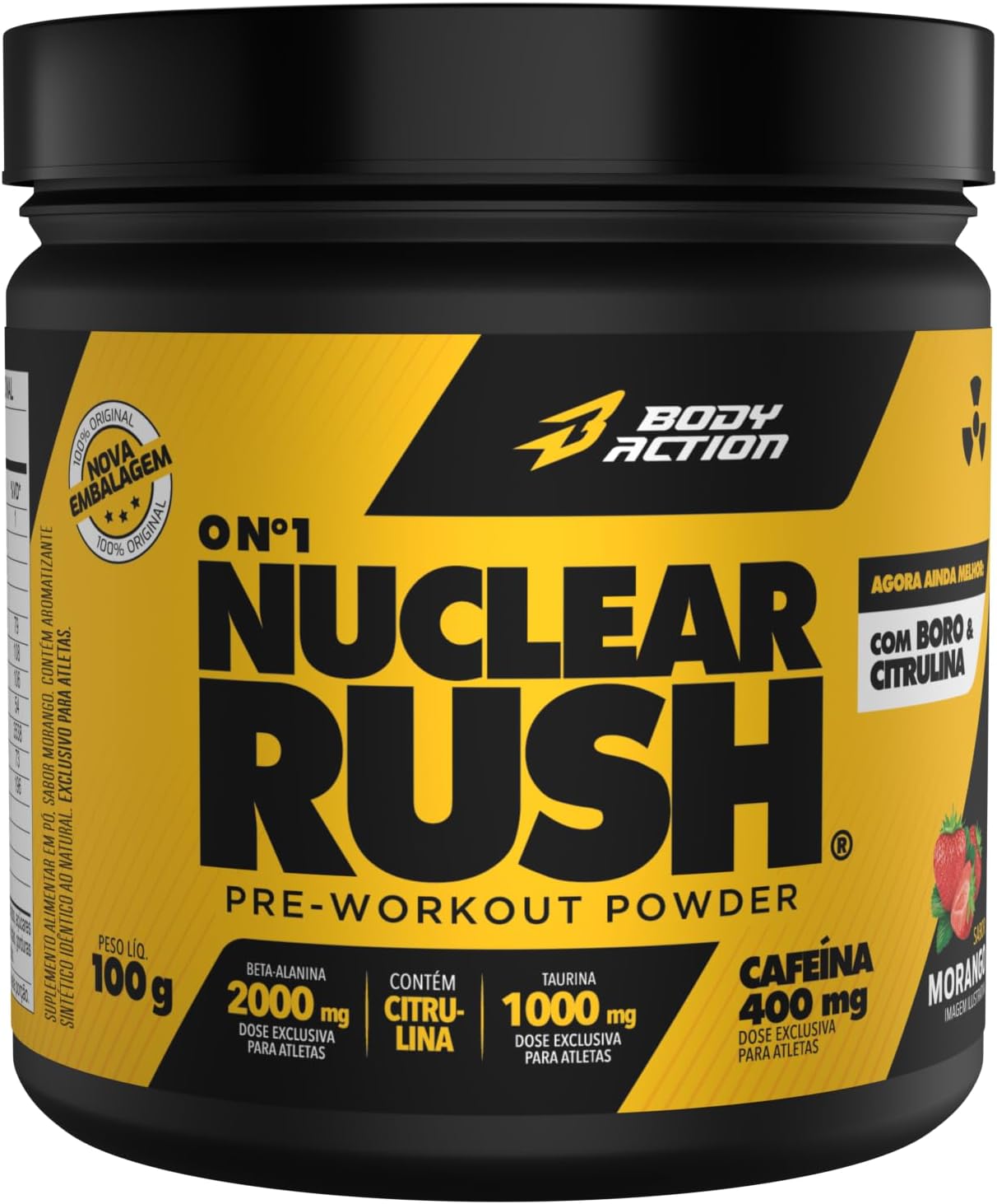 Pré Treino Nuclear Rush 100g Sabor Morango Bodyaction