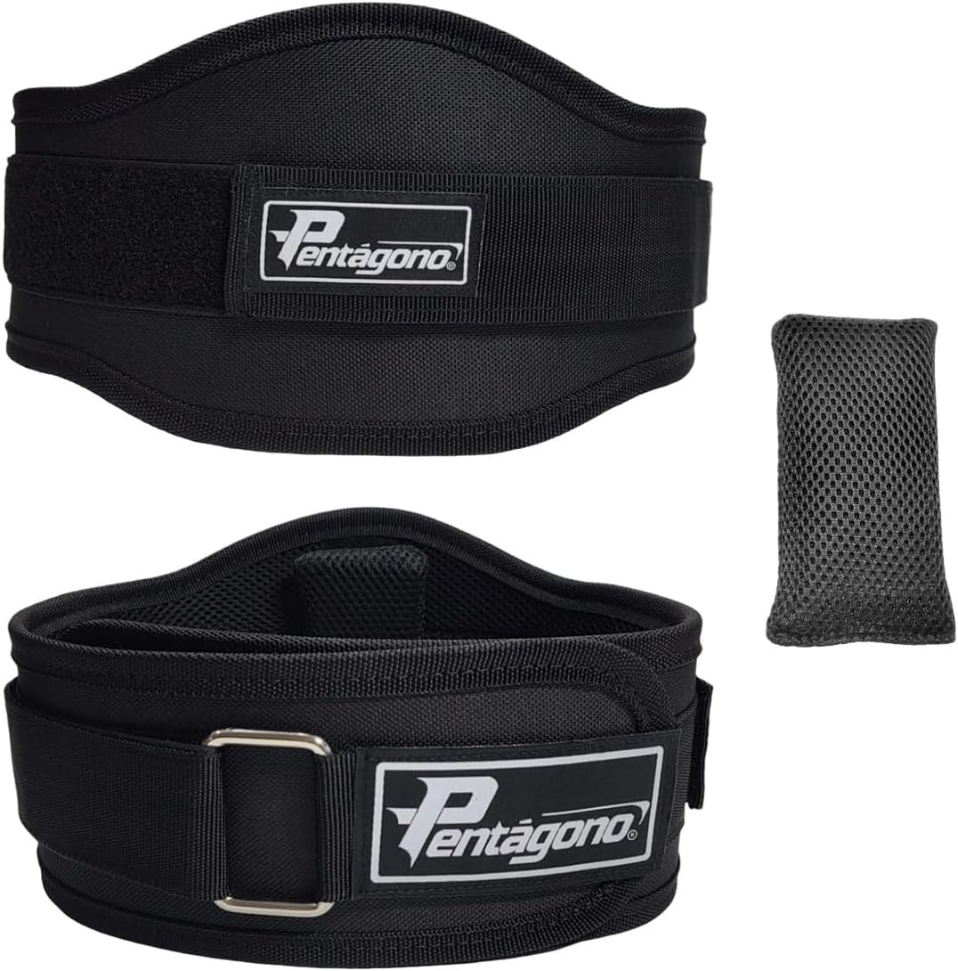 Cinturão Academia Tamanho Único Ajustável Pentágono New Sport, (Serve do PP ao GG), com Proteção Lombar e Fecho, Apoio Removível, Confortável e Seguro