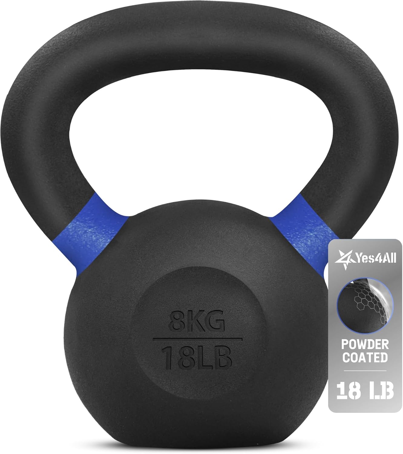Yes4All Kettlebells revestidos com pó – 4, 6, 8, 10, 12, 14, 16, 20, 24, 32, 40kg