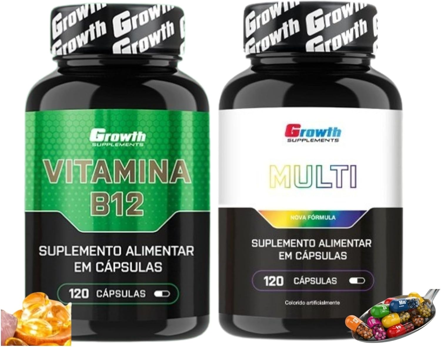 Combo Vitamina B12 120 Capsulas e Multivitaminico 120 Capsulas Growth