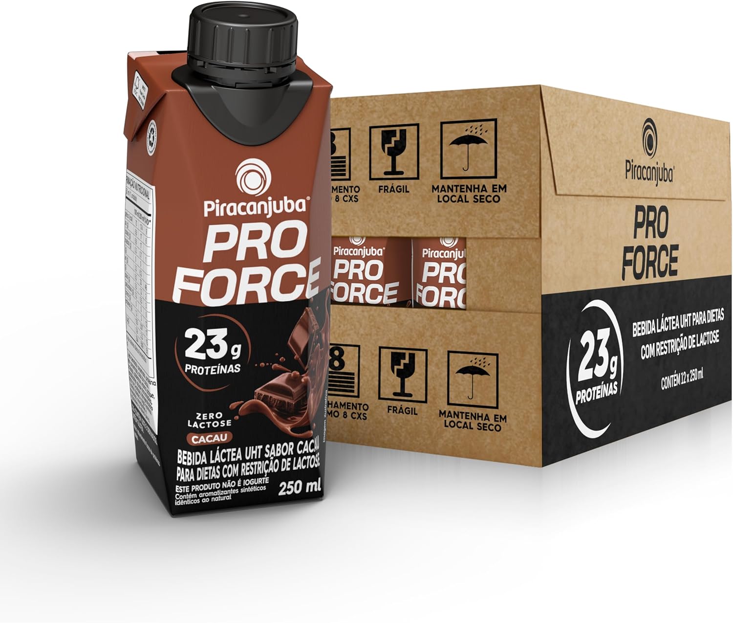 Piracanjuba ProForce 23g de Proteínas Zero Lactose Sabor Cacau – 12 Unidades de 250ml