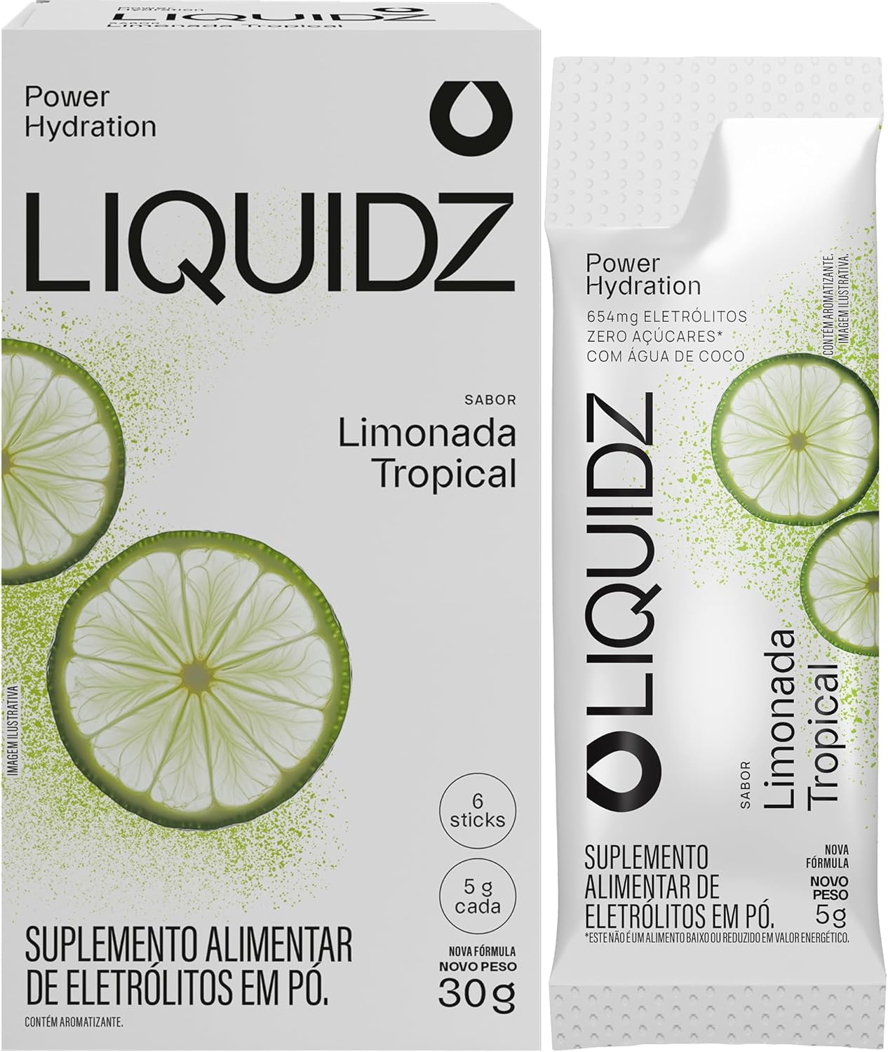 LIQUIDZ® – Eletrólitos Zero Açúcares – Sabor Limonada Tropical – Kit 1 Caixa – 6 sachês