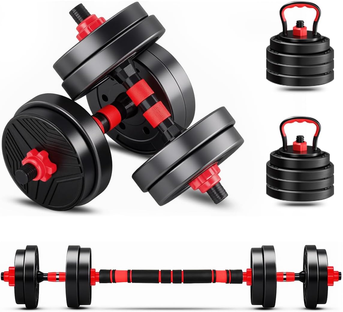 Kit Haltere 6 em 1 Ajustável para Musculação – 15kg Preto – Multifuncional com Barra e Kettlebell