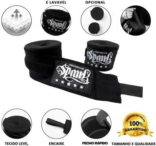 SPANK Bandagem Atadura Elástica Muay Thai Boxe 5 metros – Faixa Boxe – Muathai – Kickboxing – Karate – MMA – Artes Marciais – Profissonal – Proteção Mãos e Punhos – Treino Unissex