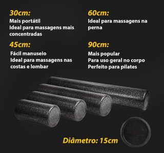 JustGoFit Rolo De Massagem 60Cm Preto Para Relaxamento Muscular E Fisioterapia Corpo Inteiro