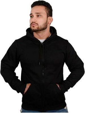Moletom com Zíper Blusa de Frio Fechado Flanelado Moleton Com Capuz Blusão Casaco de Algodão Unissex Feminino Masculino Liso Sem Estampa