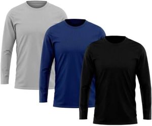 Kit 3 Camisetas Térmicas Proteção UV Manga Longa Masculina Poliéster