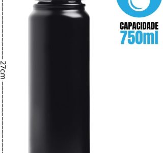 Garrafa de Água Térmica Aço Inox Esportiva Academia Isolada a Vácuo Aço Inox 304 de 800ml (PRETA 1321)