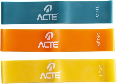 Acte, Kit com 3 Faixas Elásticas Mini Band T71 Com Intensidades Leve Médio e Forte, Diversas Cores