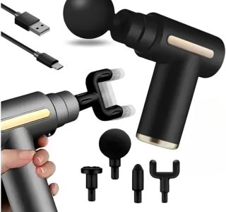 Massageador Elétrico Pistola Muscular Profissional Recarregável 4 Ponteiras Massagem Relaxante Alívio Dores Pós-Treino Miofascial Fitness Corpo Inteiro Esportivo Portátil Silencioso Premium