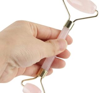Rolo de Massagem de Quartzo Rosa – Cabeça Dupla Natural, Pedra de Jade, Placa de Raspagem, Kit de Ferramentas Faciais para Massagem Acupoint