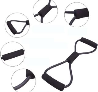 Elástico Extensor Formato 8, Preto, para Exercícios, Pilates, Yoga, Fisioterapia, Fortalecimento Muscular, com Alças de Espuma