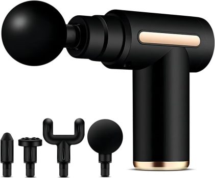 Massageador Elétrico Pistola Muscular Profissional Recarregável 4 Ponteiras Massagem Relaxante Alívio Dores Pós-Treino Miofascial Fitness Corpo Inteiro Esportivo Portátil Silencioso Premium