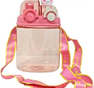 Garrafa Infantil 1L com Canudo e Trava – Squeeze Bichos com Alça Regulável – Livre de BPA – Sapo, Gato, Tigre (VERDE)