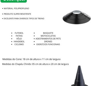 Kit Funcional Agilidade Preto Treinamento Treino Futebol Futsal 10 Cones 10 Chapéu Chinês Escada 7 Degraus