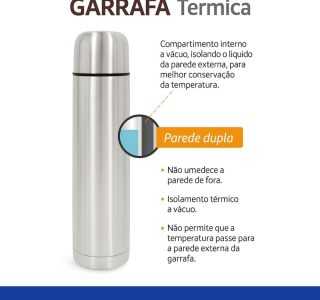Garrafa Térmica Inox 1 L termo Parede Dupla Click Fast Tampa Copo Mantém Bebidas Quentes 12 h e Frias 24 h Boca Larga