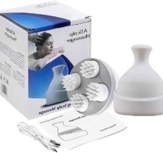 Massageador Elétrico de Couro Cabeludo com Quatro Silicone Macio Inteligente Alívio da Dor Liberação Miofascial – Relaxante, Recarregável e Terapêutico