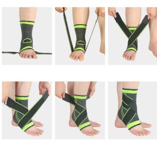 Tornozeleira Compressão Estabilizadora Ortopédica Elástica Ajustável (Preto e Verde)