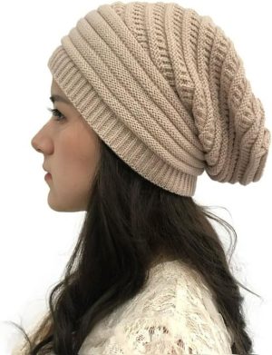 Gorro touca de inverno modelo Desleixado gorro de inverno macio feminino malha de lã trabalhado tricot (Lã, Bege)