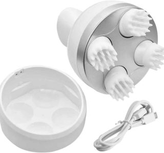 Massageador Elétrico de Couro Cabeludo com Quatro Silicone Macio Inteligente Alívio da Dor Liberação Miofascial – Relaxante, Recarregável e Terapêutico