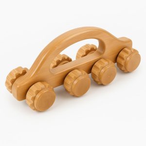 Massageador Corporal de Bambu 10 Rodinhas — Relaxamento Profundo e Alívio de Tensões — 17,5x7cm, Natural, Portátil