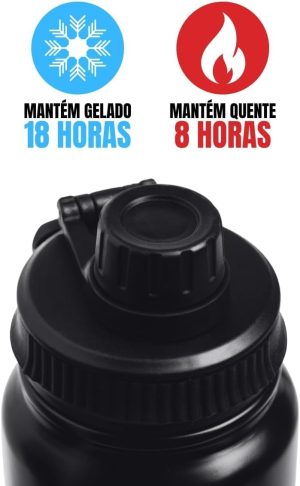 Garrafa de Água Térmica Aço Inox Esportiva Academia Isolada a Vácuo Aço Inox 304 de 800ml (PRETA 1321)