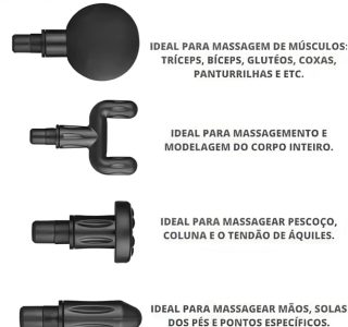 Massageador Elétrico Pistola Muscular Profissional Recarregável 4 Ponteiras Massagem Relaxante Alívio Dores Pós-Treino Miofascial Fitness Corpo Inteiro Esportivo Portátil Silencioso Premium