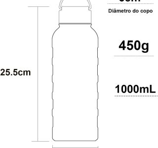 Garrafa de Água Térmica em Aço Inoxidável 1 Litro com Sistema Antivazamento e Alça em Inox (Roxo)