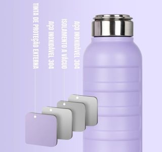 Garrafa de Água Térmica em Aço Inoxidável 1 Litro com Sistema Antivazamento e Alça em Inox (Roxo)