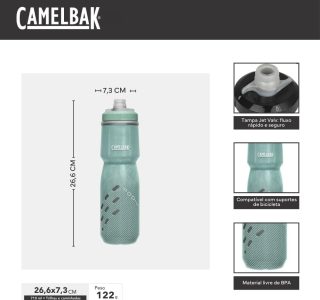 Camelbak, Squeeze, Garrafa, Caramanhola, Podium Chill, 710mL, Válvula Jet Valve, Isolamento Térmico, Para Ciclismo e Corrida, Material Resistente, Verde