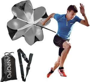 ANPOPO Paraquedas Bfsmile Running Speed Training 142 cm com alça ajustável, bolsa de transporte gratuita. Paraquedas de corrida com resistência de velocidade para crianças, jovens e adultos (1 guarda-chuva)