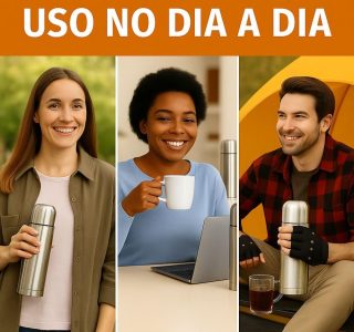 Garrafa Térmica Inox 1 L termo Parede Dupla Click Fast Tampa Copo Mantém Bebidas Quentes 12 h e Frias 24 h Boca Larga