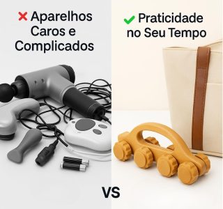 Massageador Corporal de Bambu 10 Rodinhas — Relaxamento Profundo e Alívio de Tensões — 17,5x7cm, Natural, Portátil