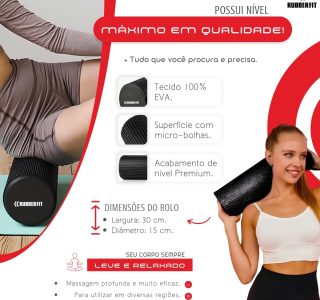 Rolo de Massagem EVA Foam Roller Liberação Miofascial Yoga Alongamento Premium Rubber Fit
