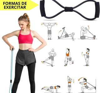 Elástico Extensor Formato 8, Preto, para Exercícios, Pilates, Yoga, Fisioterapia, Fortalecimento Muscular, com Alças de Espuma