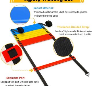 YGORTECH Conjunto de treinamento de agilidade de velocidade de futebol, escada de agilidade, 12 cones esportivos e treinador de chute de futebol, equipamento de treinamento de futebol para crianças e