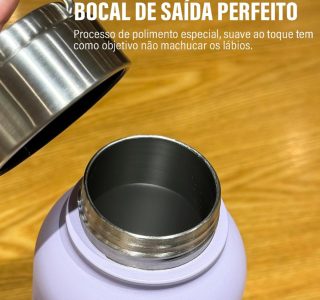 Garrafa de Água Térmica em Aço Inoxidável 1 Litro com Sistema Antivazamento e Alça em Inox (Roxo)