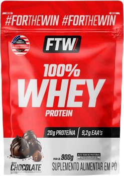 FTW 100% Whey Protein com Proteína Concentrada WPC, Suplemento Alimentar Pós-Treino em Pó com Fonte de Proteína do Soro do Leite, Alto Valor Biológico, Sem Glúten – Refil 900g (Sabor Chocolate)