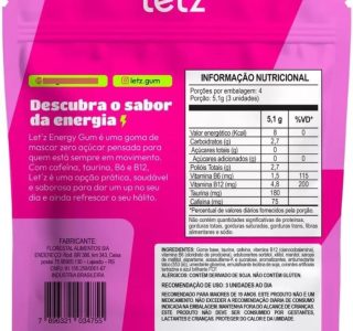 Chiclete Energético Letz Gum Cafeína Taurina – 4 unidades