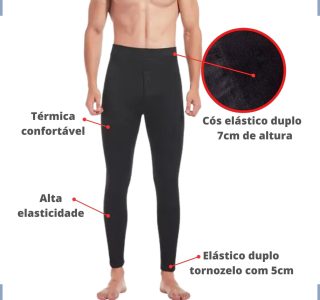 Meia Calça Segunda Pele Termica Masculino Frio Inverno Flanelada Forrada Preto