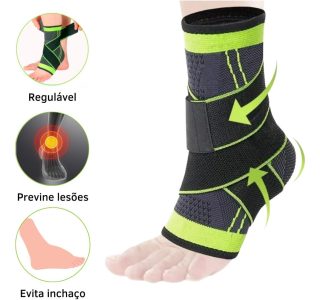 Tornozeleira Compressão Estabilizadora Ortopédica Elástica Ajustável (Preto e Verde)