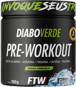 FTW Pré-Treino Diabo Verde em Pó com Cafeína, Aminoácidos Beta‑Alanina e Arginina para Treinos e Atividades Físicas – Pote 150 g (Sabor: Black Ice)