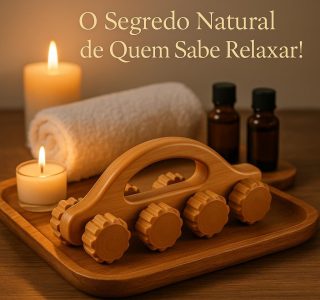 Massageador Corporal de Bambu 10 Rodinhas — Relaxamento Profundo e Alívio de Tensões — 17,5x7cm, Natural, Portátil