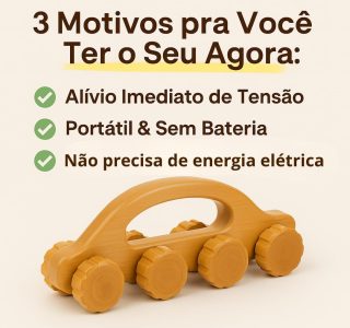 Massageador Corporal de Bambu 10 Rodinhas — Relaxamento Profundo e Alívio de Tensões — 17,5x7cm, Natural, Portátil