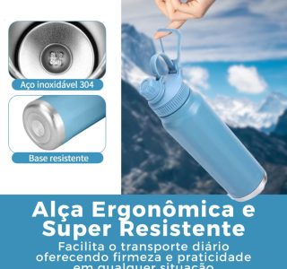 Garrafa Térmica Inox 304 800ml com Tampa de Rosca e Alça de Transporte – Mantém Bebida Gelada ou Quente – Ideal para Academia, Escola e Trabalho (Verde Escuro)